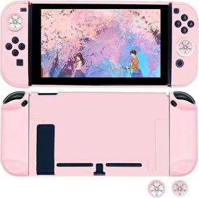 img 4 attached to 🎮 RHOTALL Protective Case for Nintendo Switch: Dockable Cover Case with 2 Sakura Flower Thumb Grips in Pink