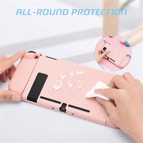 img 3 attached to 🎮 RHOTALL Protective Case for Nintendo Switch: Dockable Cover Case with 2 Sakura Flower Thumb Grips in Pink