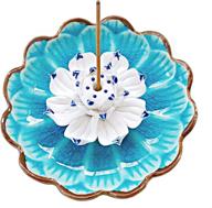 🌸 zortung incense stick holder: handmade ceramic lotus burner in sky blue - elegant ice cracked glaze ash catcher tray decorative bowl for citronella sticks. perfect for yoga meditation. логотип