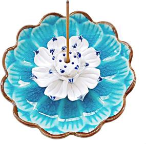 img 4 attached to 🌸 ZORTUNG Incense Stick Holder: Handmade Ceramic Lotus Burner in Sky Blue - Elegant Ice Cracked Glaze Ash Catcher Tray Decorative Bowl for Citronella Sticks. Perfect for Yoga Meditation.