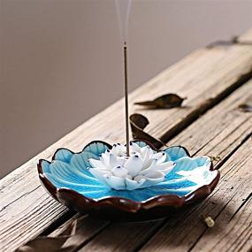 img 1 attached to 🌸 ZORTUNG Incense Stick Holder: Handmade Ceramic Lotus Burner in Sky Blue - Elegant Ice Cracked Glaze Ash Catcher Tray Decorative Bowl for Citronella Sticks. Perfect for Yoga Meditation.