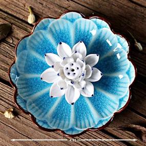 img 3 attached to 🌸 ZORTUNG Incense Stick Holder: Handmade Ceramic Lotus Burner in Sky Blue - Elegant Ice Cracked Glaze Ash Catcher Tray Decorative Bowl for Citronella Sticks. Perfect for Yoga Meditation.