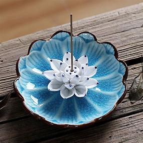 img 2 attached to 🌸 ZORTUNG Incense Stick Holder: Handmade Ceramic Lotus Burner in Sky Blue - Elegant Ice Cracked Glaze Ash Catcher Tray Decorative Bowl for Citronella Sticks. Perfect for Yoga Meditation.