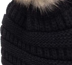 img 1 attached to 🧢 C.C Trendy Warm Soft Cable Knit Ribbed Beanie Hat with Faux Fur Pom Pom, Sherpa Fleece Lining