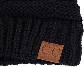 img 2 attached to 🧢 C.C Trendy Warm Soft Cable Knit Ribbed Beanie Hat with Faux Fur Pom Pom, Sherpa Fleece Lining