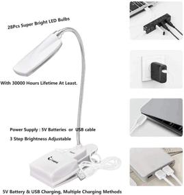 img 3 attached to 📚 Clip-on Bedside Reading Lights for Books, Desk Lamp with USB/DC and AA Battery Operation, Portable Night Lamp with 3 Brightness Levels for School Girls, Kids, Music, Tent, and Traveling