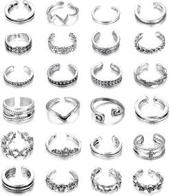 img 4 attached to 💍 Finrezio 24PCS Open Toe Rings Set for Women Girls - Various Types Knuckle Ring Collection: Vintage/ Retro Finger Ring, Adjustable