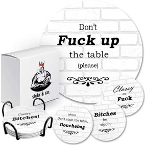 img 4 attached to 🍷 Hilarious Absorbent Coasters with Holder - Perfect Housewarming Gifts for Wine Lovers - 8 pc. Set for Bar Decor and Kitchen Styling