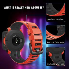 img 2 attached to ANCOOL Flame Red/Black Silicone Sport Band: Compatible with Garmin Instinct Tide/Esports/Solar/Tactical Smartwatches