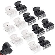 12 hair roller clips - curler claw clips for styling, replacement roller clips for small, medium, large, jumbo rollers - professional salon hair clips for women and girls (black+white) logo