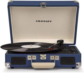 img 4 attached to 🎵 Vintage Crosley CR8005D-BL Cruiser Deluxe - Blue Bluetooth Suitcase Turntable with 3-Speed Playback