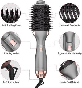 img 3 attached to 💁 4-in-1 Ionic Hair Dryer Brush: Professional Hot Air Styler for Volumizing, Straightening, and Curling All Hair Types (Gray)