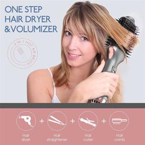 img 2 attached to 💁 4-в-1 Ионный Фен-щетка для волос: Профессиональный горячий воздушный стайлер для объема, выпрямления и укладки всех типов волос (серый)