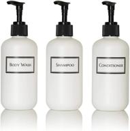 artanis home silkscreened 8 oz 3-pack shower bottle set - shampoo, conditioner, body wash - white (black pumps) logo
