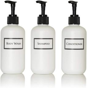 img 4 attached to Artanis Home Silkscreened 8 oz 3-Pack Shower Bottle Set - Shampoo, Conditioner, Body Wash - White (Black Pumps)