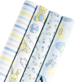 img 4 attached to 🎁 WRAPAHOLIC Bay Boy Wrapping Paper Roll - Cute Bear and Small Pin Design for Celebration, Party, Baby Shower Present Packing - 4 Rolls - 30" X 120" Per Roll