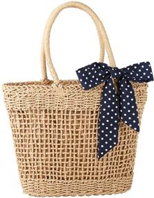 img 4 attached to 👜 Соломенная сумка YXILEE: ручная работа, пляжная сумка и сумка на плечо для отдыха - летние кошельки, пляжная сумка и бассейн - идеальный рождественский подарок для женщин
