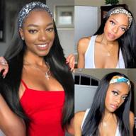 👩 22inch brazilian virgin straight human hair wigs with attached headbands for black women - lace front-less and ready-to-wear machine made wigs logo