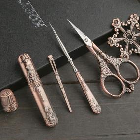 img 2 attached to 🧵 Vintage European Style Embroidery Scissors Kit with Sewing Needle Case and Thimble – Complete Needlework Set for Embroidery with Metal Floss Bobbin