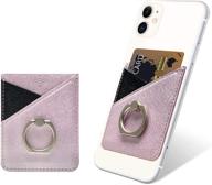 📱 rfid blocking phone card holder - stick on case, double slot leather sleeves wallet for credit cards & id - takyu card holder for back of phone (pink) logo