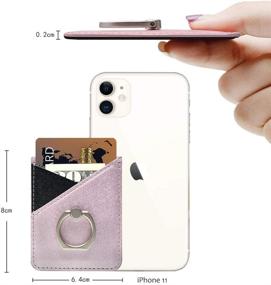 img 2 attached to 📱 RFID Blocking Phone Card Holder - Stick on Case, Double Slot Leather Sleeves Wallet for Credit Cards & ID - takyu Card Holder for Back of Phone (Pink)