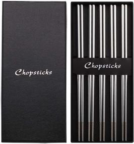 img 4 attached to 🍲 Devico Metal Chopsticks Set - 18/10 Stainless Steel, Reusable, Dishwasher Safe (5 Pairs)