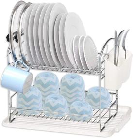 img 1 attached to 🍽️ Chrome 2-Tier Dish Rack with Drainboard by Simple Houseware: Enhance Your Kitchen Organization