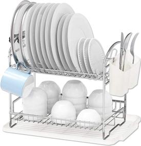 img 4 attached to 🍽️ Chrome 2-Tier Dish Rack with Drainboard by Simple Houseware: Enhance Your Kitchen Organization