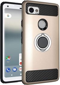 img 2 attached to Newseego Google Pixel 2 XL Case: Dual Layer Armor 2-in-1 with Heavy Duty Protection, Finger Ring Holder, Kickstand & Magnetic Car Mount - Golden