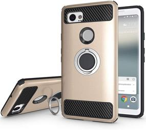 img 4 attached to Newseego Google Pixel 2 XL Case: Dual Layer Armor 2-in-1 with Heavy Duty Protection, Finger Ring Holder, Kickstand & Magnetic Car Mount - Golden