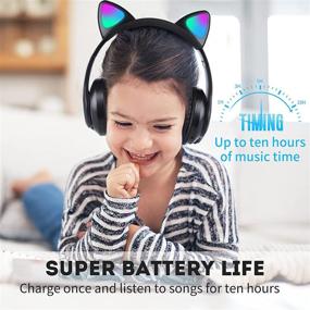 img 2 attached to ONXE Cat Ear LED Light Up Foldable Bluetooth Headphones - Wireless Over-Ear Headsets with Microphone for Kids Online Distant Learning (Black)