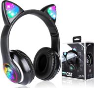 onxe cat ear led light up foldable bluetooth headphones - wireless over-ear headsets with microphone for kids online distant learning (black) logo
