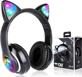 img 4 attached to ONXE Cat Ear LED Light Up Foldable Bluetooth Headphones - Wireless Over-Ear Headsets with Microphone for Kids Online Distant Learning (Black)