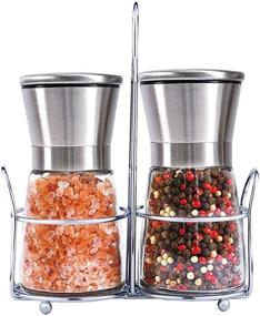 img 4 attached to 🧂 2-Piece Salt and Pepper Grinder Set with Stainless Steel Stand | Adjustable Coarseness Salt Grinders and Mills | Refillable Salt and Pepper Mill with Ceramic Grinding Core and Durable Glass | Short Size