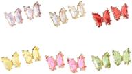 🦋 6-piece set of vibrant butterfly earrings with clear crystals - elegant glass stud jewelry for women, girls, and daughters - exquisite, cute, and colorful summer accessories logo