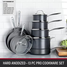 img 3 attached to 🍳 Premium 13 Piece Hard Anodized Cookware Set - Granite Stone Pro Chalk Nonstick Pots & Pans with Ultra Nonstick Diamond & Mineral Coating, Safe for Oven, Dishwasher, Metal Utensils, and Cool Touch Handles...