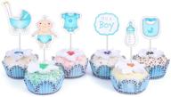 👶 baby shower cupcake toppers set of 48 - it's a boy theme | cake decorations for kids party in blue logo