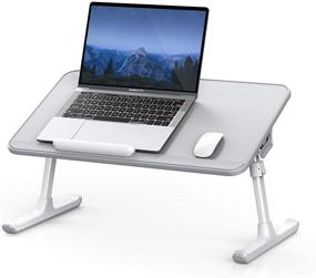 img 4 attached to 📚 SAIJI Adjustable Laptop Bed Tray Desk - Medium Size PVC Leather Lap Stand, Portable Foldable Legs, Notebook Stand for Reading, Breakfast, Sofa, Couch, Floor - Gray (20.5 X 11.8)