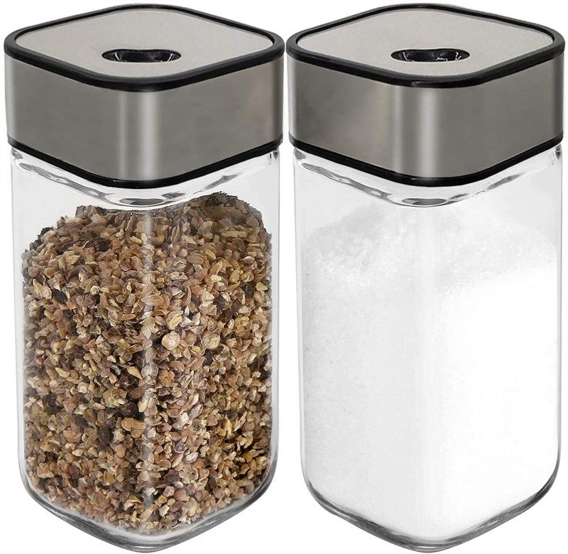 Salt and Pepper Shakers Set with Adjustable Pour Holes - Elegant Stainless Steel Spice Dispenser - Perfect for Himalayan, Table Salt, White and