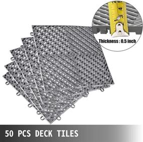 img 1 attached to Gray Interlocking Rubber Tiles: 50 PCS, 12x12x0.5 Inches, Drainage, Outdoor Deck Flooring for Pool Shower Bathroom Patio Garage