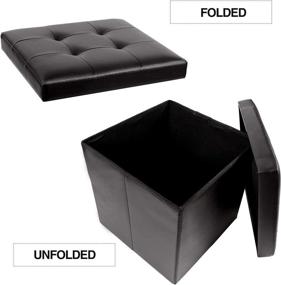 img 1 attached to 🔲 REDCAMP 15"(55L) Faux Leather Storage Ottoman Cube - Folding Small Foot Rest for Bedroom Dorm Sofa, Black