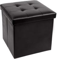 🔲 redcamp 15"(55l) faux leather storage ottoman cube - folding small foot rest for bedroom dorm sofa, black logo