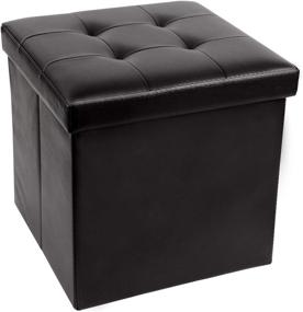 img 4 attached to 🔲 REDCAMP 15"(55L) Faux Leather Storage Ottoman Cube - Folding Small Foot Rest for Bedroom Dorm Sofa, Black