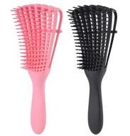 detangling brush set for natural hair: curly, afro, 3a to 4c, kinky, wavy, wet or dry, long, thick hair - pink and black logo