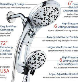 img 2 attached to 🚿 Dream Spa High Pressure 3-way Rain & Handheld Shower Head Combo - Easy Reach Diverter Switch, Adjustable Extension Arm, 72 inch Stainless Steel Hose - All Chrome Finish