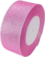 sparkly glitter ribbons: 1-1/2 inch wide silver metallic ribbons for gifts, decoration, wedding, crafts - 25 yards/roll (pink) logo