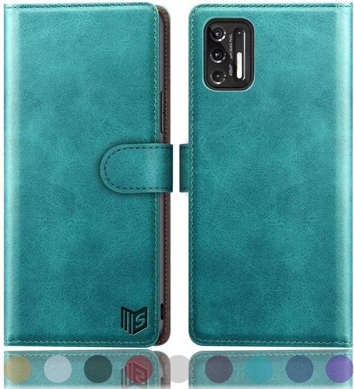 SUANPOT For Motoralo Moto G Stylus 2021(Non 2020 Version) With RFID Blocking Leather Wallet Case Credit Card Holder Flip Folio Book Phone Case Shockproof Cover For Women Men Blue Green logo