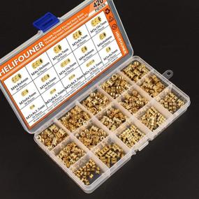 img 3 attached to 🔩 HELIFOUNER 420 PCS Brass Knurled Nuts Assortment Kit - M2 M3 M4 M5 Threaded Insert Embedment Nuts