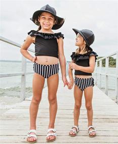 img 3 attached to 👙 RuffleButts Crop Peplum Tankini Swimsuit Set for Baby/Toddler Girls with Ruffles - 2 Piece