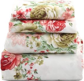 img 3 attached to 🌺 jaycorner 1800 Series Beautiful Bedding: Super Soft Egyptian Comfort Sheet Set in Cottage Floral Red & Olive (Queen)